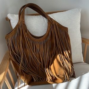 Suede Fringe Tote Bag